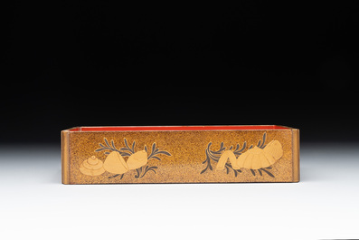 A Japanese lacquerware picnic set with two sake bottles, Meiji, 19th C.
