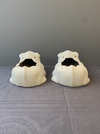A pair of large Chinese white-glazed biscuit toad-form jardini&egrave;res, 18th C.
