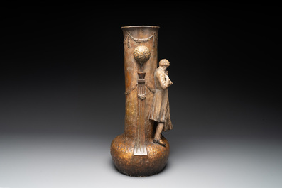 An Art Nouveau terracotta 'Amorous Couple' vase by  Adolphe-Jean Lavergne for Goldscheider, ca. 1900