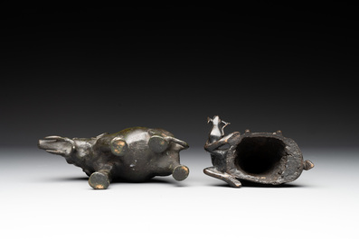 A collection of five Chinese bronze wares, Ming and later