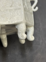 A Chinese Dehua blanc de Chine 'Marco Polo' censer and cover, Kangxi