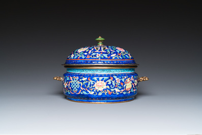 A Chinese Canton enamel three-piece warming bowl or tureen, Qianlong