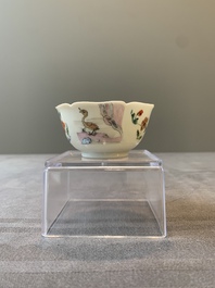 A Chinese polychrome-decorated cup and saucer with ducks and flowers, Yongzheng