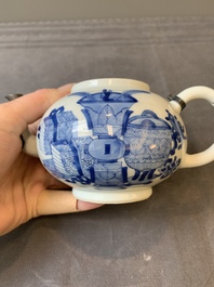 A Chinese blue and white 'antiquities' teapot, Jiajing mark, Kangxi