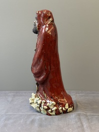 A Chinese Shiwan flamb&eacute;-glazed figure of a Luohan, Deng 邓 seal mark, dated 1927
