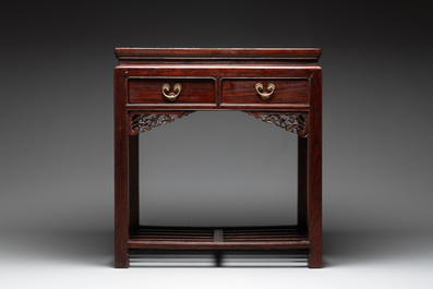 A Chinese hardwood side table with drawers, Republic