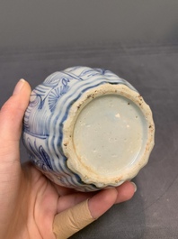 A pair of Chinese blue and white jarlets and covers with figural and floral design, Wanli