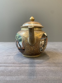 A fine Chinese Canton famille rose teapot with figures in a garden, Yongzheng