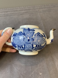 A Chinese blue and white 'antiquities' teapot, Jiajing mark, Kangxi