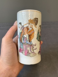 A Chinese famille rose 'Sanxing' brush pot, Tongzhi mark and of the period