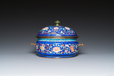 A Chinese Canton enamel three-piece warming bowl or tureen, Qianlong