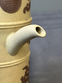 A pair of very rare Chinese Yixing stoneware 'duomuhu' ewers and covers, Kangxi