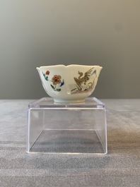 A Chinese polychrome-decorated cup and saucer with ducks and flowers, Yongzheng