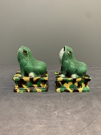 A pair of Chinese sancai-glazed toads, Kangxi