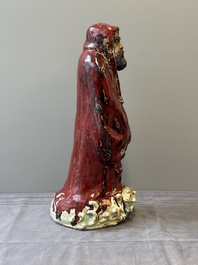 A Chinese Shiwan flamb&eacute;-glazed figure of a Luohan, Deng 邓 seal mark, dated 1927