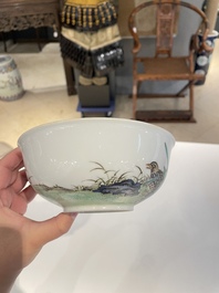 A Chinese famille rose 'quails' bowl, Yongzheng mark, 20th C.