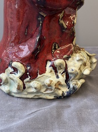 A Chinese Shiwan flamb&eacute;-glazed figure of a Luohan, Deng 邓 seal mark, dated 1927