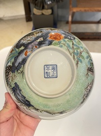 A Chinese famille rose 'quails' bowl, Yongzheng mark, 20th C.