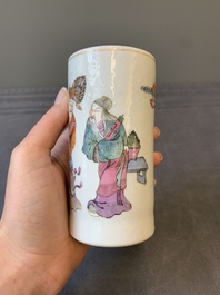 A Chinese famille rose 'Sanxing' brush pot, Tongzhi mark and of the period