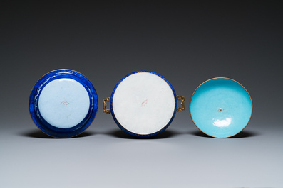 A Chinese Canton enamel three-piece warming bowl or tureen, Qianlong