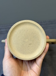 A pair of very rare Chinese Yixing stoneware 'duomuhu' ewers and covers, Kangxi