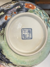 A Chinese famille rose 'quails' bowl, Yongzheng mark, 20th C.
