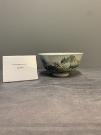A fine Chinese qianjiang cai 'mountainous river landscape' bowl, signed Cheng Men 程門, Guangxu mark, dated 1887