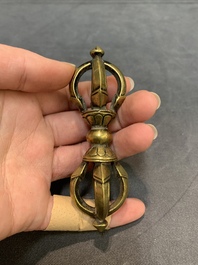 Three Tibetan bronze vajra and a copper incense burner, 18/20th C.