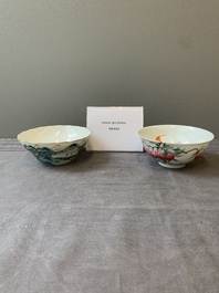 Two Chinese famille rose 'peach' and 'landscape' bowls, Tongzhi and Guangxu marks and of the period