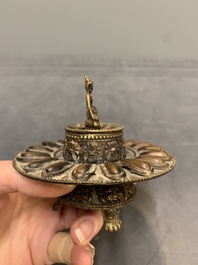 Three Tibetan bronze vajra and a copper incense burner, 18/20th C.