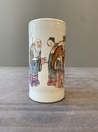 A Chinese famille rose 'Sanxing' brush pot, Tongzhi mark and of the period
