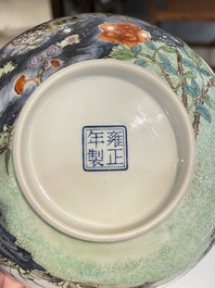 A Chinese famille rose 'quails' bowl, Yongzheng mark, 20th C.