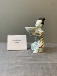 A Chinese famille rose figure of a lady presenting a bowl, Qianlong