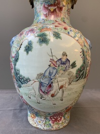 A Chinese famille rose 'millefleurs' vase mounted as lamp, Qianlong mark, Republic