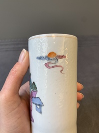 A Chinese famille rose 'Sanxing' brush pot, Tongzhi mark and of the period