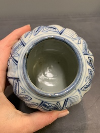 A pair of Chinese blue and white jarlets and covers with figural and floral design, Wanli