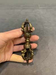 Three Tibetan bronze vajra and a copper incense burner, 18/20th C.