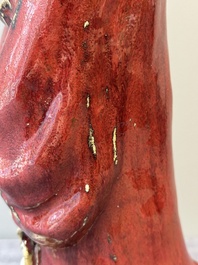 A Chinese Shiwan flamb&eacute;-glazed figure of a Luohan, Deng 邓 seal mark, dated 1927