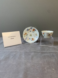 A Chinese polychrome-decorated cup and saucer with ducks and flowers, Yongzheng