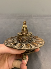 Three Tibetan bronze vajra and a copper incense burner, 18/20th C.