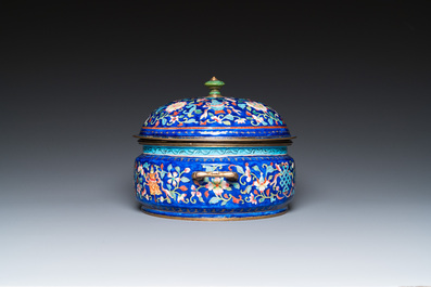 A Chinese Canton enamel three-piece warming bowl or tureen, Qianlong