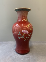 A Chinese flamb&eacute;-glazed famille-rose-decorated vase, 19th C.