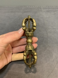 Three Tibetan bronze vajra and a copper incense burner, 18/20th C.