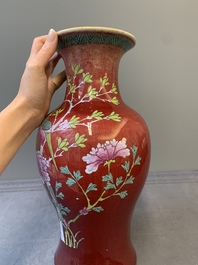 A Chinese flamb&eacute;-glazed famille-rose-decorated vase, 19th C.