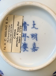 A Chinese blue and white 'antiquities' teapot, Jiajing mark, Kangxi