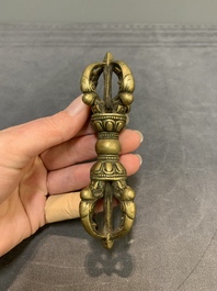 Three Tibetan bronze vajra and a copper incense burner, 18/20th C.
