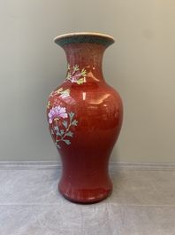 A Chinese flamb&eacute;-glazed famille-rose-decorated vase, 19th C.