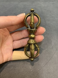Three Tibetan bronze vajra and a copper incense burner, 18/20th C.