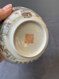 A pair of Chinese famille rose 'landscape' bowls, Daoguang mark and of the period