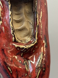 A Chinese Shiwan flamb&eacute;-glazed figure of a Luohan, Deng 邓 seal mark, dated 1927
